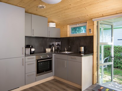 Luxuscamping - Kühlschrank - Wallis - Voll ausgestattete Küche - Camping de la Sarvaz Chalets Alpin am Camping de la Sarvaz