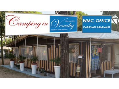 Luxury camping - Terrasse - WMC-BUSCHMANN OFFICE - camping-in-venedig.de -WMC BUSCHMANN wohnen-mieten-campen at Union Lido Deluxe Caravan mit Einzelbett / Dusche