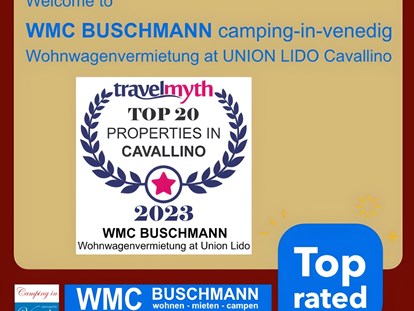 Luxury camping - Dusche - Italy - Auszeichnung Top 20 Porperties - camping-in-venedig.de -WMC BUSCHMANN wohnen-mieten-campen at Union Lido Deluxe Caravan mit Doppelbett / Dusche