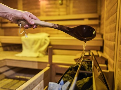 Luxuscamping - Kochmöglichkeit - Oberinntal - Geniessen Sie einen Aufguss in der finnischen Sauna. - Camping Dreiländereck in Tirol Blockhütte Aifnerblick Camping Dreiländereck Tirol