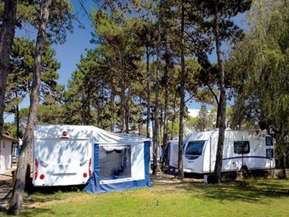 Luxury camping - Parkplatz bei Unterkunft - Cavallino - Caravan Pinienwald am Camping Ca' Pasquali Village - Camping Ca' Pasquali Village Caravan Pinienwald auf Camping Ca' Pasquali Village