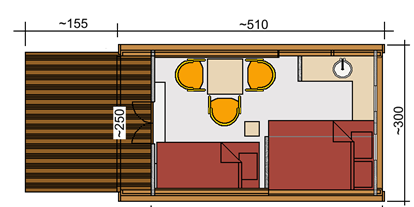 Luxuscamping - Kochmöglichkeit - Seenplatte - Typ Maxi Pod
Aufbaumaß: 4,20m  x 3,00m
Für 1- 2 Personen
Nichtraucher - Naturcamping Malchow Naturlodge auf Naturcamping Malchow
