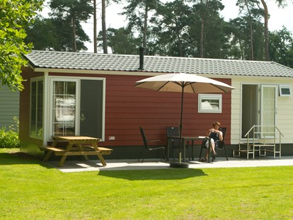 Luxuscamping - Terrasse - Twente - Chalet de Roos mitten im Zentrum des Campingplatzes gelegen - Camping De Kleine Wolf Chalets auf Camping De Kleine Wolf