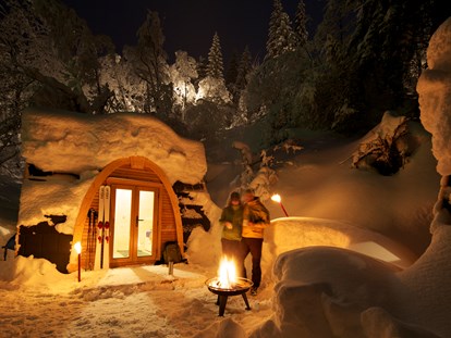 Luxuscamping - Terrasse - St. Gallen - PODhouse im Winter - Camping Atzmännig PODhouse - Holziglu klein auf Camping Atzmännig