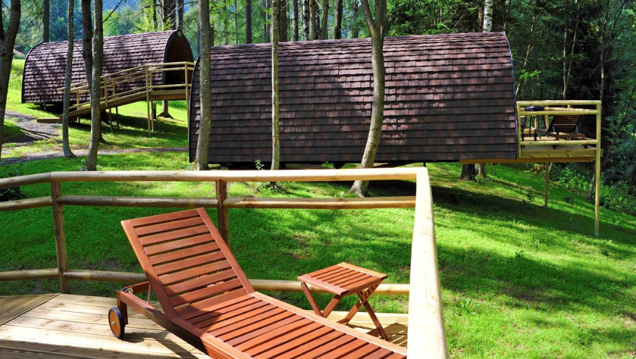 Wood lodges at the Nature Resort Natterer See