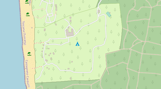 Glampingunterkunft op satellietbeeld
