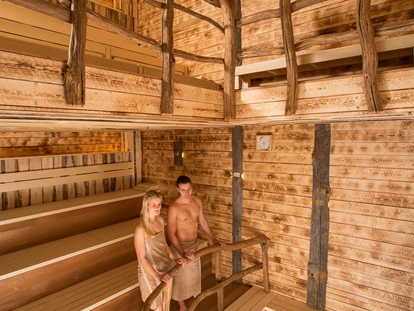 Luxuscamping - Finnische Sauna im Alfen Saunaland - Alfsee Ferien- und Erlebnispark Mittleres Germanenhaus für 4 Personen am Alfsee Ferienpark