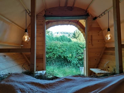 Luxury camping - Kochutensilien - Blick ins Grüne aus dem Wagen heraus - Ecolodge Hinterland Western Lodge