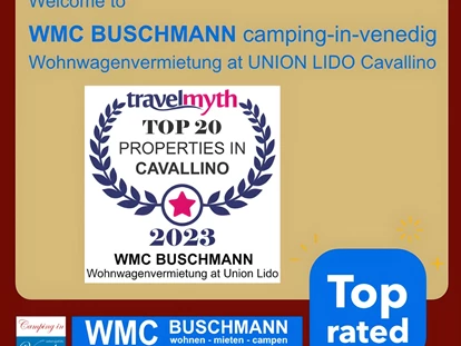 Luxury camping - Dusche - Venedig - Auszeichnung Top 20 Properties in Cavallino - camping-in-venedig.de -WMC BUSCHMANN wohnen-mieten-campen at Union Lido Deluxe Caravan mit Einzelbett / Dusche