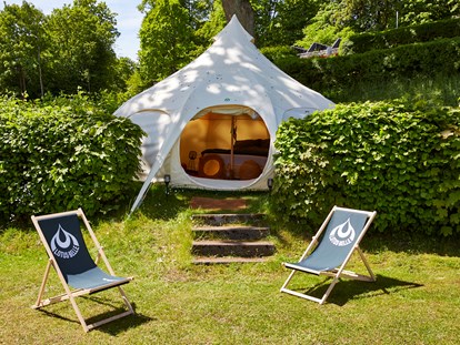 Luxuscamping - Bademöglichkeit für Hunde - Glampingzelt, Glamping LUXUS Pods, Fässer  im Naturpark Camping Prinzenholz 