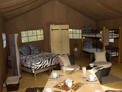 Luxuscamping - Umgebungsschwerpunkt: Strand - Baden-Württemberg - Im Zelt befindet sich auch eine mobile Küche mit Kocheinheit, Kühlschrank, Spüle und Geschirr. - Camping Park Gohren