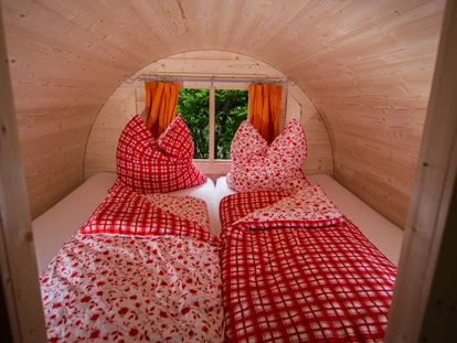 Luxury camping - Spielraum - Franken - Innenansicht Glampingfass - Waldcamping Brombach