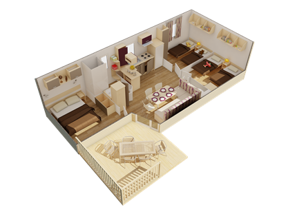 Luxuscamping - Preisniveau: günstig - Mobilheim Pacifique - 3D-Ansicht - Ferienpark AM WALDRAND Mobilheim Pacifique