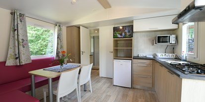 Luxuscamping - Franken - Essbereich mit Küche im Mobilheim - Waldcamping Brombach Mobilheim am Waldcamping Brombach