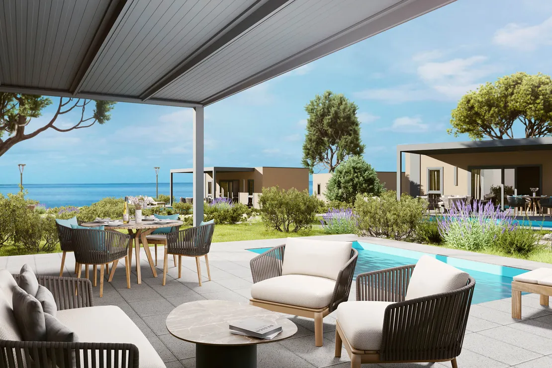 Camping de lujo - Aminess Avalona Camping Resort - Luxury Holiday homes with pool. Das Foto dient nur zur Illustration. - Luxury Holiday homes