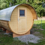 Glampingunterkunft: Campingplatz Hegne: Schlaf-Fässer auf Campingplatz Hegne