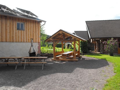 Luxuscamping - Kochmöglichkeit - Seelbach (Ortenaukreis) - Grillstelle hinter den Naturstammhäusern - Schwarzwälder Hof Naturstammhaus auf Schwarzwälder Hof