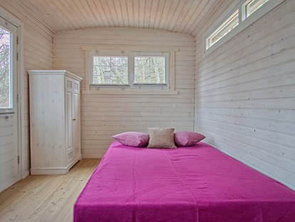 Luxuscamping - Vorpommern - ausgeklappte Schlafcouch - Naturcampingpark Rehberge Tiny House am See - Naturcampingpark Rehberge