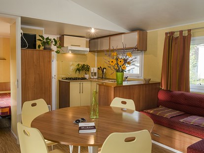 Luxuscamping - Kochmöglichkeit - Doucier - Mobilheim Residence innen - Domaine de Chalain Mobilheime Loggia und Residence auf Domaine de Chalain