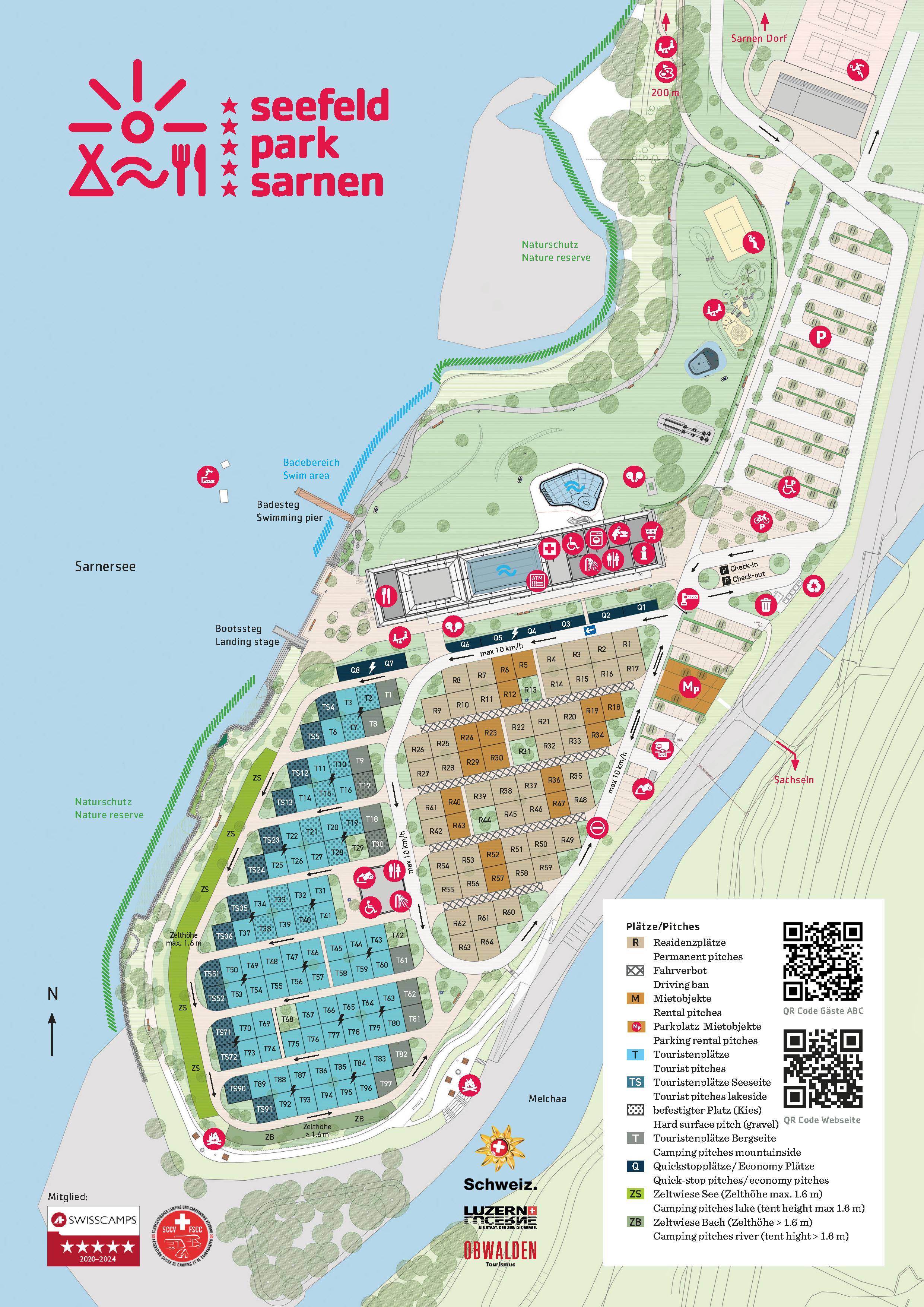 Glampingunterkunft: Platzplan - Glamping-Unterkünfte auf Camping Seefeld Park Sarnen