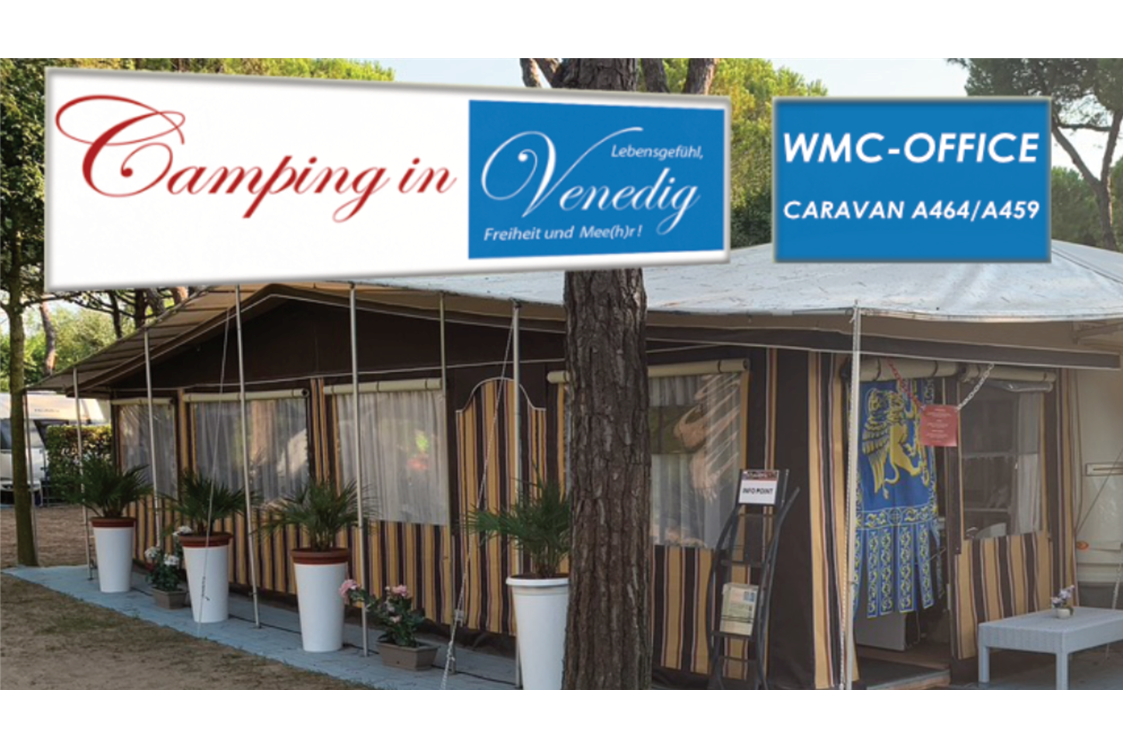 Glampingunterkunft: WMC-BUSCHMANN Office - Wohnwagen DELUXE A127 Bad mit Dusche Waschbecken WC TV Klimaanlage Vorzelt mit Holzboden Küche Waschmaschine 5 Personen von WMC BUSCHMANN camping-in-venedig auf Camping Union Lido