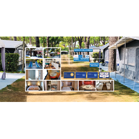 Glampingunterkunft: Willkommen - Wohnwagen DELUXE A128 Bad mit Dusche Waschbecken WC TV Klimaanlage Vorzelt mit Holzboden Küche Waschmaschine 5 Personen von WMC BUSCHMANN camping-in-venedig auf Camping Union Lido