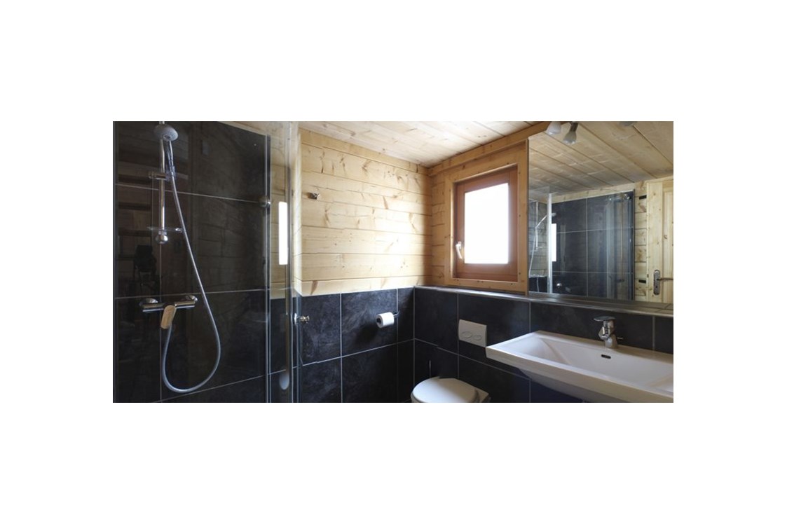 Glampingunterkunft: Badezimmer - Blockhäuser auf Camping Langenwald