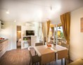 Glampingunterkunft: Wohnraum mit voll ausgestatteter Küche und Sofa - Krk Premium Camping Resort - Bella Vista Premium Family 