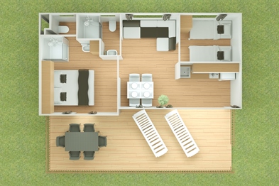 Glampingunterkunft: Raumaufteilung - Mobilheim Premium Vista Mare auf Lanterna Premium Camping Resort