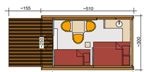 Luxuscamping - Typ Maxi Pod
Aufbaumaß: 4,20m  x 3,00m
Für 1- 2 Personen
Nichtraucher - Naturcamping Malchow