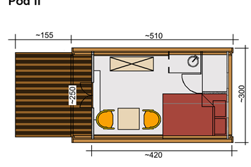 Glamping: Typ Maxi Pod
Aufbaumaß: 4,20m  x 3,00m
Für 1- 3 Personen
Nichtraucher - Naturcamping Malchow