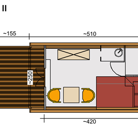 Glamping: Typ Maxi Pod
Aufbaumaß: 4,20m  x 3,00m
Für 1- 3 Personen
Nichtraucher - Naturcamping Malchow