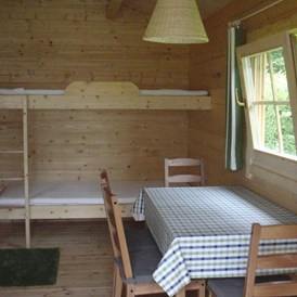 Glamping: Hütte grün - Innenansicht - Camping Zum Oertzewinkel
