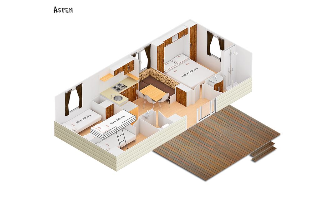 Glamping: Einteilung des Mobilheims Aspen - Camping Tahiti - Suncamp