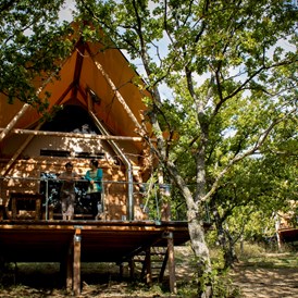 Glampingunterkunft: Cahutte Aussenansicht - Cahutte für naturnahe Ferien auf Camping Huttopia Rambouillet