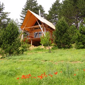 Glampingunterkunft: Cahutte in gruener Natur - Cahutte für naturnahe Ferien auf Camping Huttopia Rambouillet