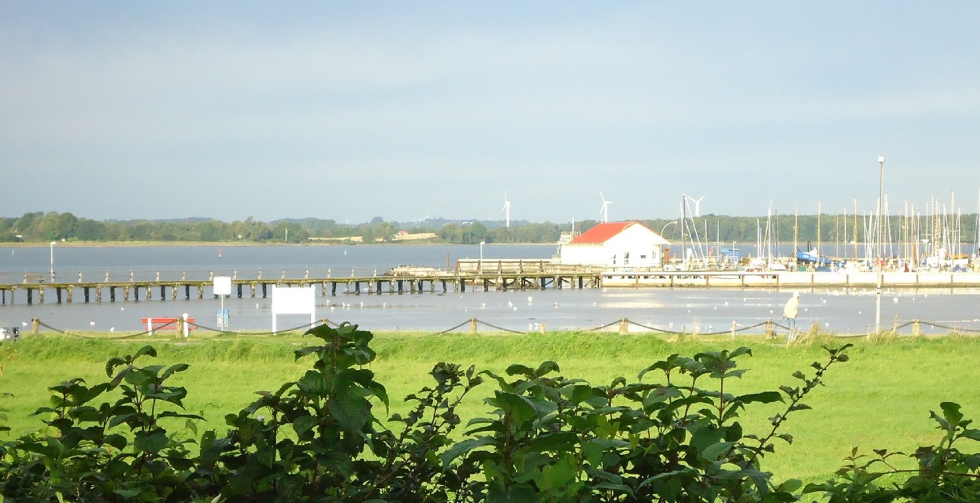 Glampingunterkunft: Ausblick von der Terrasse - Mobilheim mit Seeblick an der Flensburger-Förde