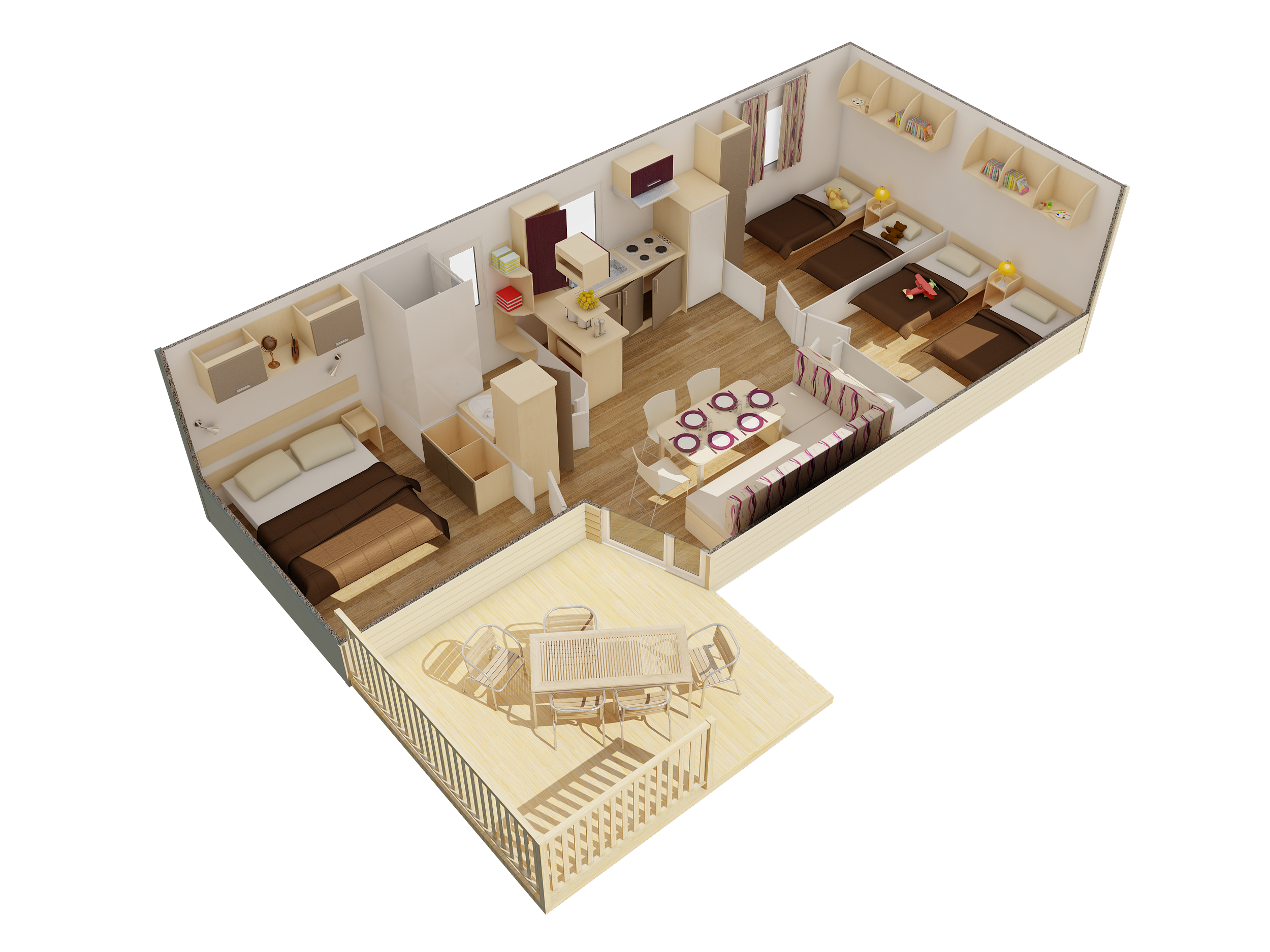 Luxury camping - Ostsee - Mobilheim Pacifique - 3D-Ansicht - Ferienpark AM WALDRAND Mobilheim Pacifique