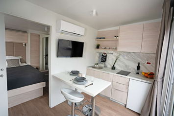 Glampingunterkunft: Kitchen & living room - Premium Tris Mobile Home