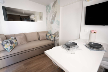 Glampingunterkunft: Kitchen & living room - Premium Tris Mobile Home