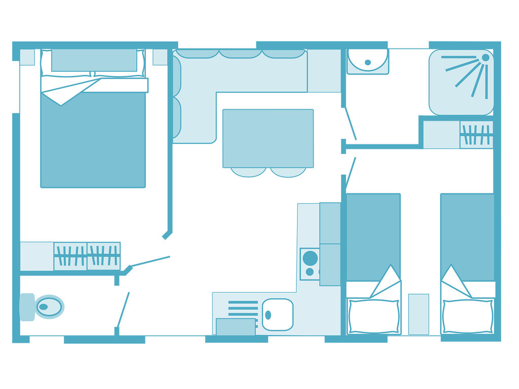 Camping de lujo - Dax - Cottage ALOUNA Raumaufteilung - Yelloh! Village Camping Resort & Spa Sylvamar Cottage ALOUNA auf Yelloh! Village Camping Resort & Spa Sylvamar