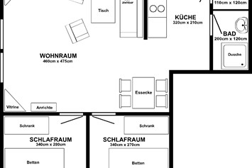 Glampingunterkunft: Grundriss Blockhaus "Kautz" für 4 Personen, ebenerdig - Finnische Blockhäuser auf Camping Pommernland 