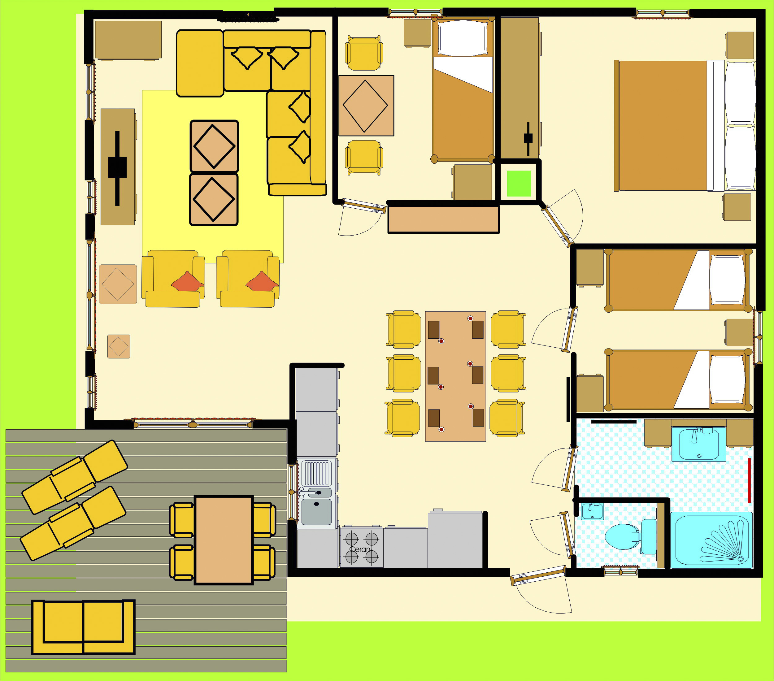 Glampingunterkunft: Die Übersicht. - Ferienhaus Seeadler 5 Personen am Camping- und Ferienpark Wulfener Hals